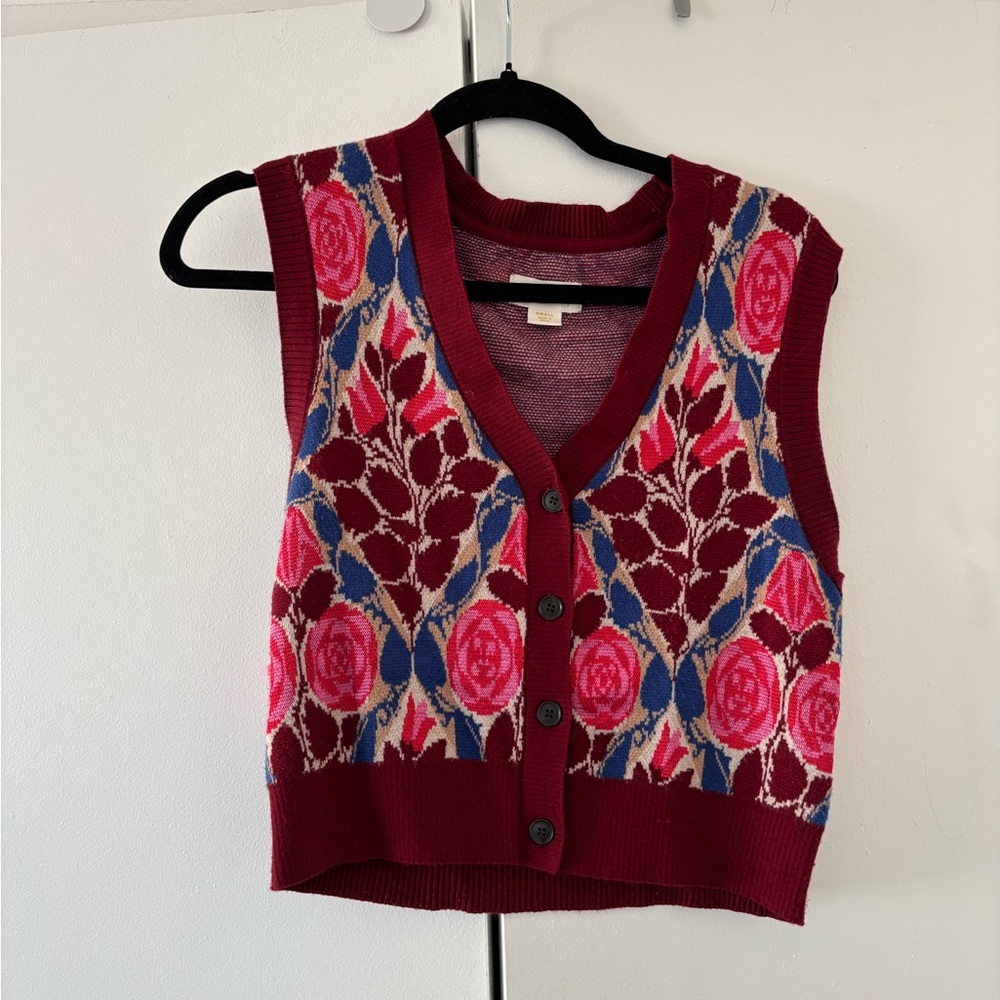 Anthropologie Maeve Knit Vest Floral